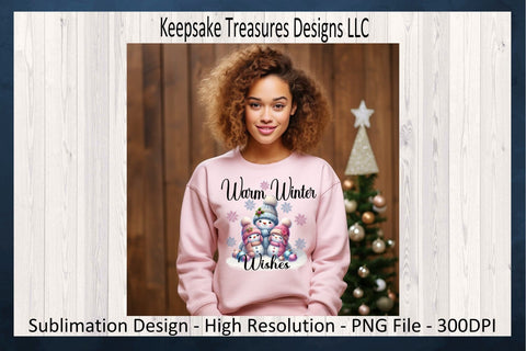 Warm Winter Wishes Snowman Illustration, Sublimation PNG Design, Cozy Blue Snowman Sweatshirt Design, Digital Download, PNG Printable Sublimation Keepsake Treasures Designs LLC. 