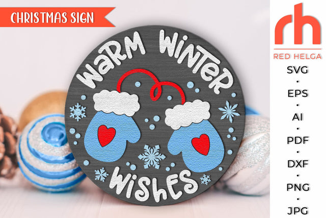 Warm Winter Wishes SVG, Christmas Mitten Door Sign Cut File SVG RedHelgaArt 