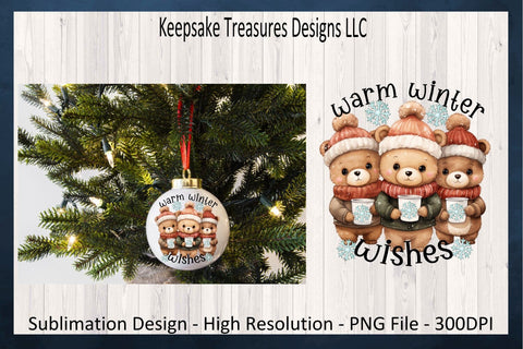 Warm Winter Wishes Teddy Bear Sublimation PNG, Winter T-Shirt PNG, Hot Cocoa Cup Clipart, Merry Christmas, Digital Download, PNG Printable Sublimation Keepsake Treasures Designs LLC. 