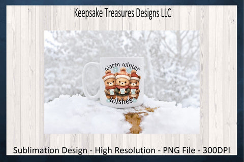 Warm Winter Wishes Teddy Bear Sublimation PNG, Winter T-Shirt PNG, Hot Cocoa Cup Clipart, Merry Christmas, Digital Download, PNG Printable Sublimation Keepsake Treasures Designs LLC. 