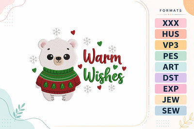 Warm Wishes Polar Bear Christmas Embroidery Design Embroidery/Applique DESIGNS sg embroidery 