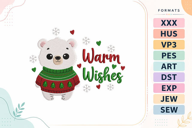 Warm Wishes Polar Bear Christmas Embroidery Design Embroidery/Applique DESIGNS sg embroidery 