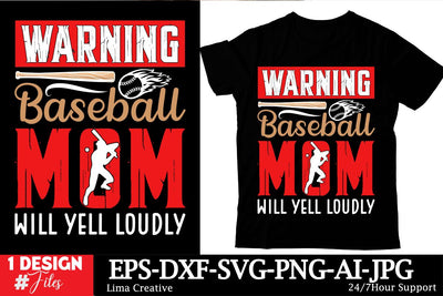 Warning Baseball Mom Will Yell Loudly T-shirt Design SVG Insomnia Std 
