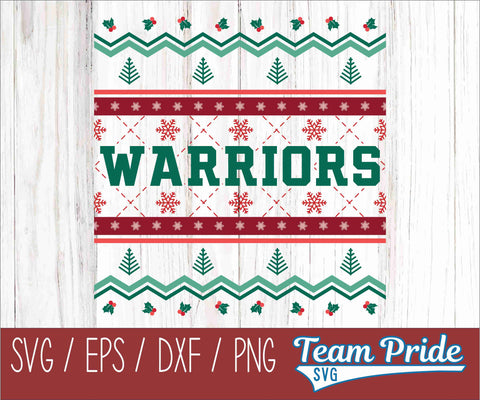 Warriors Ugly Christmas Sweater Festive Holiday Design SVG, EPS, DXF, PNG SVG Team Pride SVG 