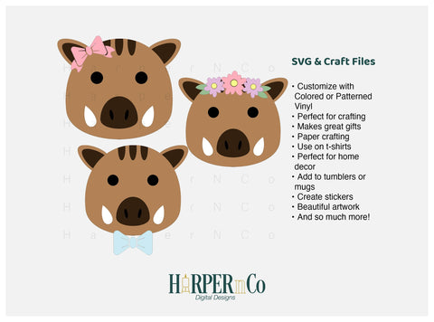 Warthog with Bows and Flowers SVG PNG Cut EPS File SVG HarperNCo 
