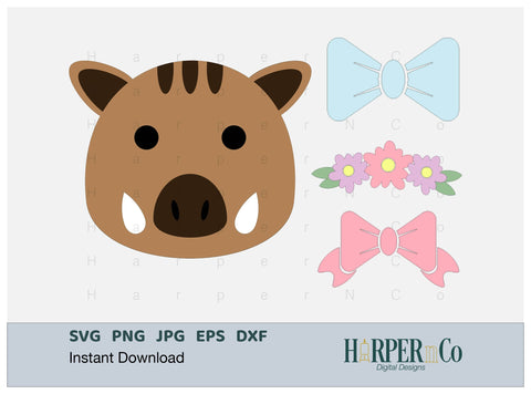 Warthog with Bows and Flowers SVG PNG Cut EPS File SVG HarperNCo 