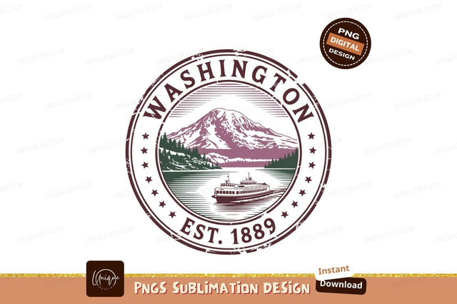 Washington mountain ferry landscape circular emblem Sublimation Designangry 