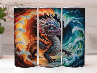 Water and Fire Dragon Tumbler, Fantasy Creature, Water and Fire Elements, Mythical Design, Epic Battle Theme, Tumbler Wrap, Sublimation Design, 20oz Tumbler, Magical Artwork Sublimation Lara' s Designs 