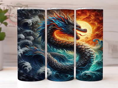 Water and Fire Dragon Tumbler, Fantasy Creature, Water and Fire Elements, Mythical Design, Epic Battle Theme, Tumbler Wrap, Sublimation Design, 20oz Tumbler, Magical Artwork Sublimation Lara' s Designs 