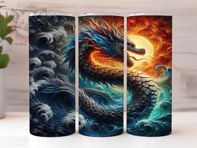 Water and Fire Dragon Tumbler, Fantasy Creature, Water and Fire Elements, Mythical Design, Epic Battle Theme, Tumbler Wrap, Sublimation Design, 20oz Tumbler, Magical Artwork Sublimation Lara' s Designs 