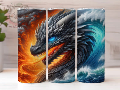 Water and Fire Dragon Tumbler, Fantasy Creature, Water and Fire Elements, Mythical Design, Epic Battle Theme, Tumbler Wrap, Sublimation Design, 20oz Tumbler, Magical Artwork Sublimation Lara' s Designs 