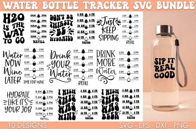 Water Bottle Tracker SVG Bundle Sublimation Cut file SVG Freeling Design House 