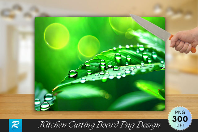 Water Drops on a Green Leaf Cutting Board Sublimation Regulrcrative 