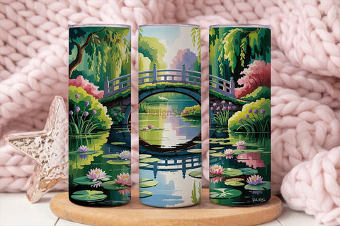 Water Lilies & Japanese Bridge Tumbler Sublimation DesignSVG 