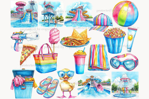 Water Park Clipart | Summer PNG Bundle | Colorful Aqua Park SVG GlamArtZhanna 