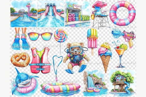 Water Park Clipart | Summer PNG Bundle | Colorful Aqua Park SVG GlamArtZhanna 