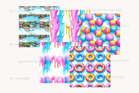 Water Park Digital Paper | Summer Seamless Pattern Bundle Digital Pattern GlamArtZhanna 