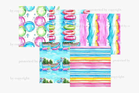 Water Park Digital Paper | Summer Seamless Pattern Bundle Digital Pattern GlamArtZhanna 