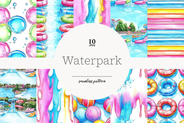 Water Park Digital Paper | Summer Seamless Pattern Bundle Digital Pattern GlamArtZhanna 