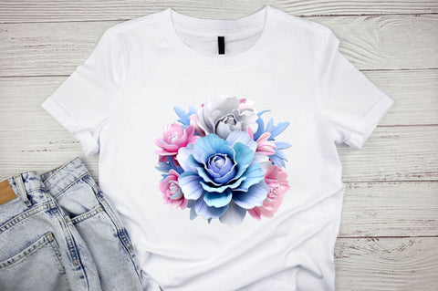 Watercolor 3D Blue Flower Sublimation Clipart Bundle Sublimation Designangry 