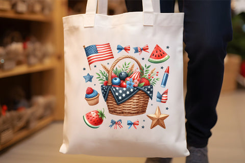 Watercolor 4ft Of July Basket Clipart Sublimation Rupkotha 