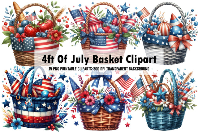 Watercolor 4ft Of July Basket Clipart Sublimation Rupkotha 