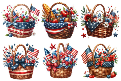 Watercolor 4ft Of July Basket Clipart Sublimation Rupkotha 