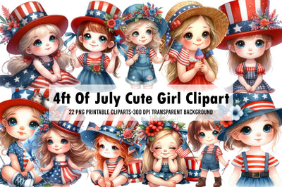 Watercolor 4ft Of July Cute Girl Clipart Sublimation Rupkotha 