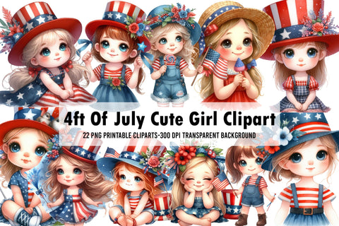 Watercolor 4ft Of July Cute Girl Clipart Sublimation Rupkotha 