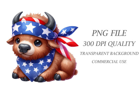 Watercolor 4th July Bison Cow Clipart Sublimation Rupkotha 