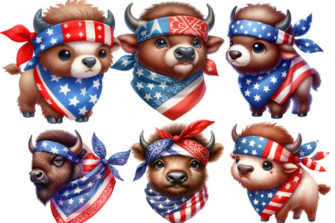 Watercolor 4th July Bison Cow Clipart Sublimation Rupkotha 