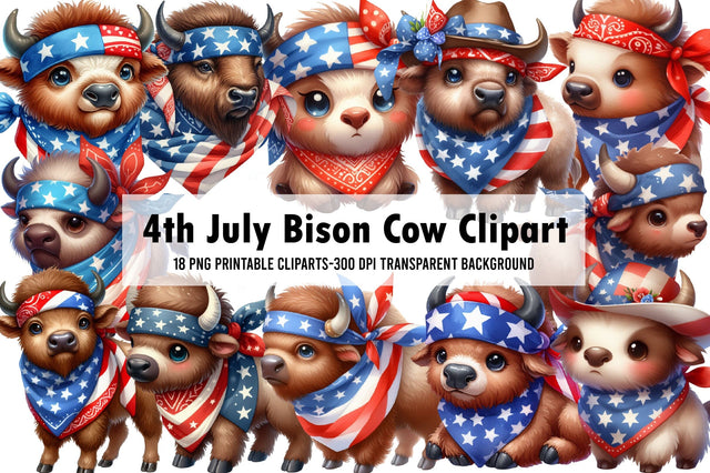 Watercolor 4th July Bison Cow Clipart Sublimation Rupkotha 