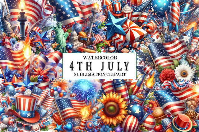Watercolor 4Th july Clipart Sublimation SVGista 