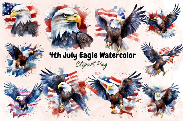 Watercolor 4th July Eagle Sublimation Clipart Bundle Sublimation Designangry 