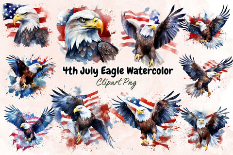Watercolor 4th July Eagle Sublimation Clipart Bundle Sublimation Designangry 