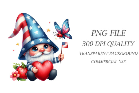 Watercolor 4th July Gnome Clipart Sublimation Rupkotha 