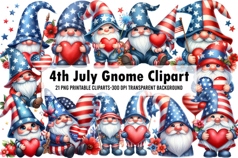Watercolor 4th July Gnome Clipart Sublimation Rupkotha 