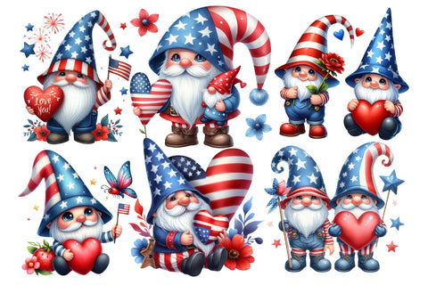 Watercolor 4th July Gnome Clipart Sublimation Rupkotha 