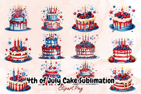 Watercolor 4th of July Cake Sublimation Clipart Bundle SVG Designangry 