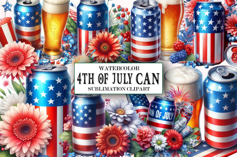 Watercolor 4th of July Can Clipart Sublimation SVGista 