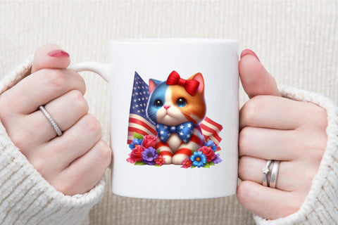 watercolor 4th of July Cat Clipart Sublimation designartist 