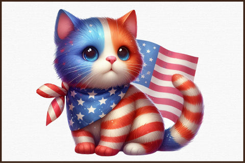 watercolor 4th of July Cat Clipart Sublimation designartist 
