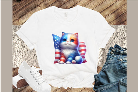 watercolor 4th of July Cat Clipart Sublimation designartist 