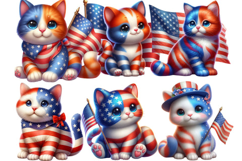 watercolor 4th of July Cat Clipart Sublimation designartist 