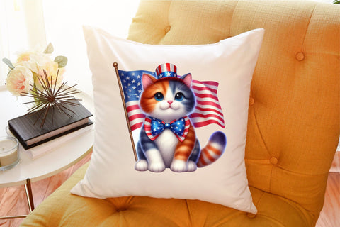 watercolor 4th of July Cat Clipart Sublimation designartist 