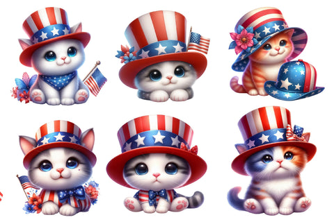 Watercolor 4th of July Cat Clipart Sublimation Rupkotha 