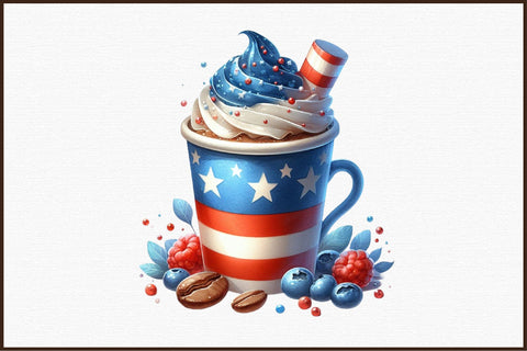 Watercolor 4th of July Coffee Clipart Sublimation designartist 