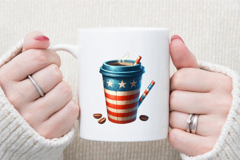 Watercolor 4th of July Coffee Clipart Sublimation designartist 
