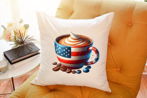 Watercolor 4th of July Coffee Clipart Sublimation designartist 