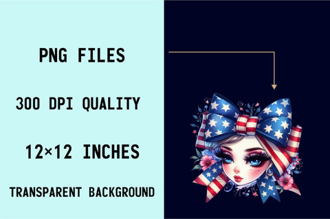 Watercolor 4th of July Coquette Bow Sublimation Clipart Bundle Sublimation SVGArt 
